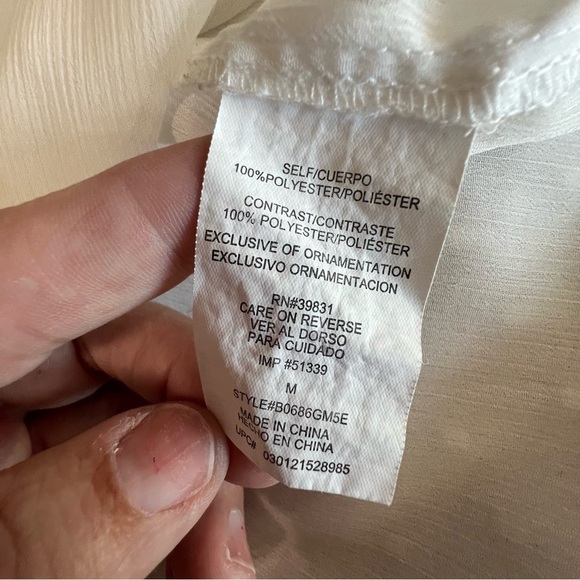 Democracy Peasant Blouse Womens Medium Off Wite Tassel Embroidered Sheer - Picture 4 of 12